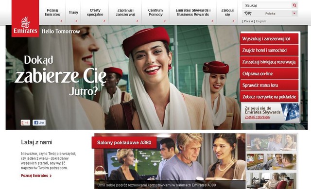 Emirates udostąpniły stroną internetową w wersji polskiej