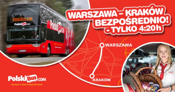Warszawa – Kraków bezpośrednio z PolskiBus.com! Szybciej, z poczęstunkiem i już