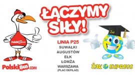 PolskiBus.com i Żak Express łączą siły na trasie P25! Turystyka, BIZNES - PolskiBus.com i Żak Express łączą siły na trasie Warszawa – Łomża – Ełk – Augustów – Suwałki! Już od 12 maja br. linia P25 będzie obsługiwana przez najwyższej jakości autokary firmy Żak Express, natomiast już dziś rusza sprzedaż biletów na stronie internetowej www.polskibus.com.