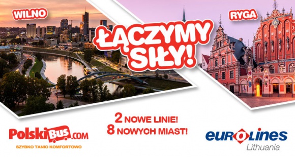 PolskiBus.com łączy siły z Eurolines.lt! Transport, BIZNES - Kraje bałtyckie wracają na platformę PolskiBus.com! Już dziś, 15 listopada rusza sprzedaż biletów na dwie nowe linie realizowane we współpracy z firmą Eurolines Lithuania. Pasażerowie będą mieli do dyspozycji połączenia z Poznania do Rygi oraz z Gdańska do Wilna.