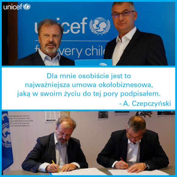 ABC – Czepczyński nowym Partnerem UNICEF Polska Transport, BIZNES - Umowa została uroczyście podpisana 24 września 2018 r. w siedzibie organizacji w Nowym Jorku, przez Marka Krupińskiego, Dyrektora Generalnego UNICEF Polska oraz Artura Czepczyńskiego, Prezesa Zarządu ABC-Czepczyński.
